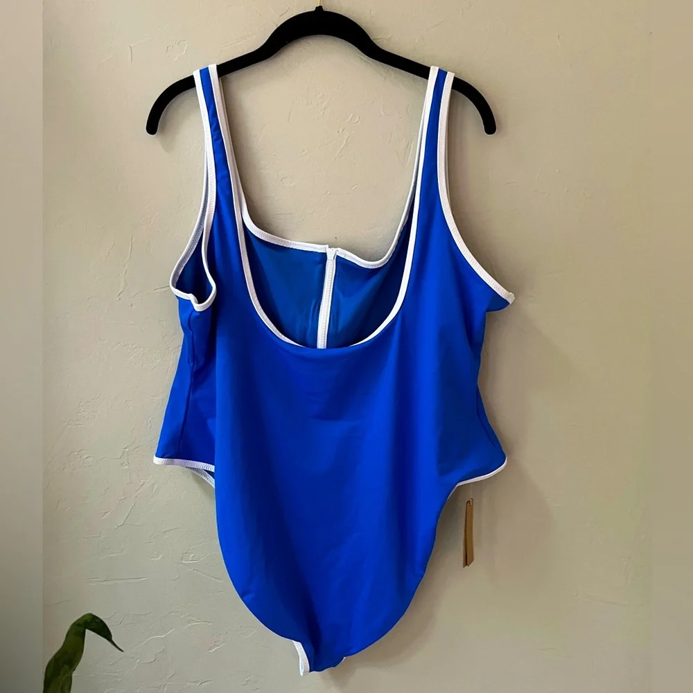 💙SKIMS SPORTY ZIP UP SWIM SCOOP NECK ONE PIECE SWIMSUIT IN COBALT 4X